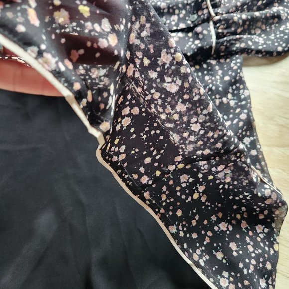 AllSaints Kay Floral Motif Sheer Chiffon Mini Dress Long Sleeve Black Pink - Picture 7 of 11